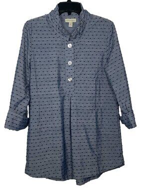 Appleseed's Womens Tunic Size Small 3/4 Sleeve Clip-Dot Ruffled Collar Side Slit